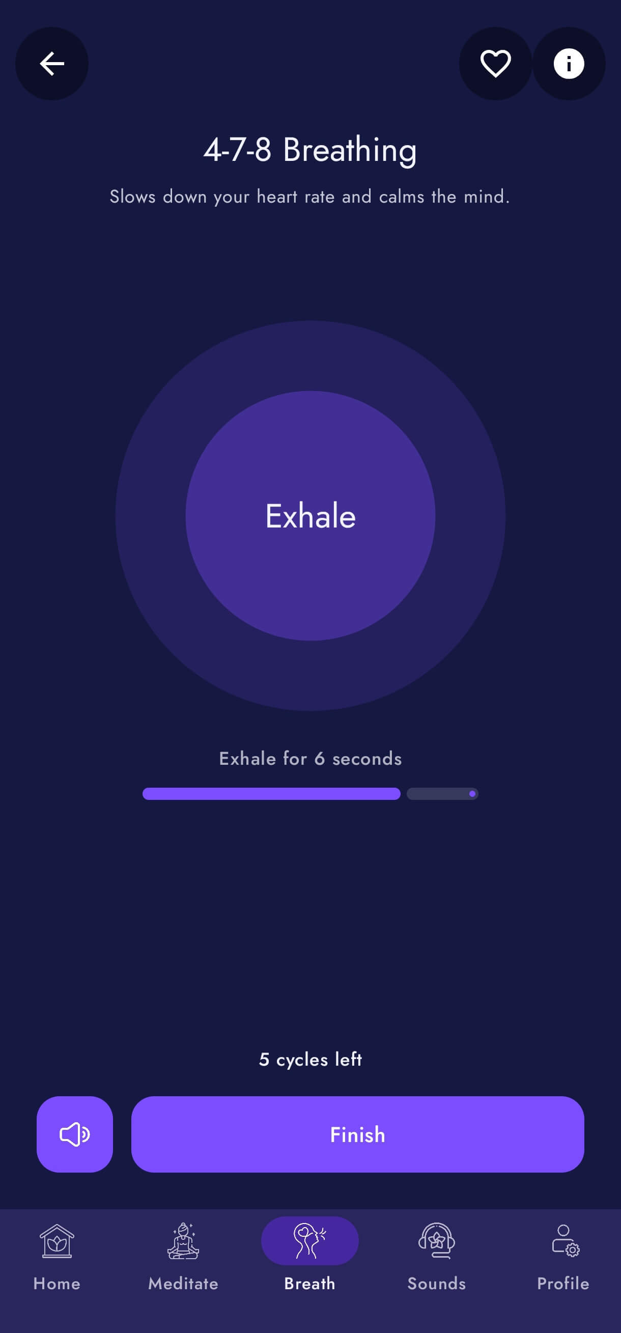 RelaxSpace breathing exercise screen with animated guide